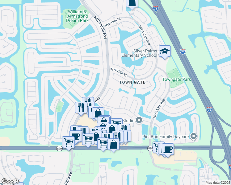 map of restaurants, bars, coffee shops, grocery stores, and more near 683 Northwest 159th Avenue in Pembroke Pines