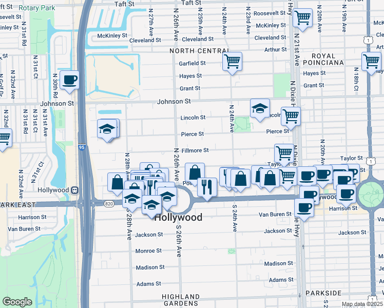 map of restaurants, bars, coffee shops, grocery stores, and more near 2534 Fillmore Street in Hollywood