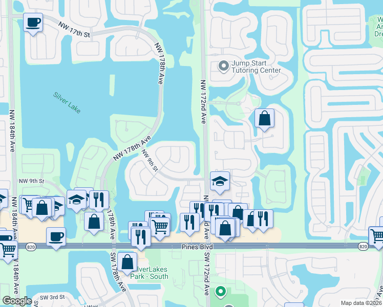 map of restaurants, bars, coffee shops, grocery stores, and more near 1131 Northwest 173rd Avenue in Pembroke Pines