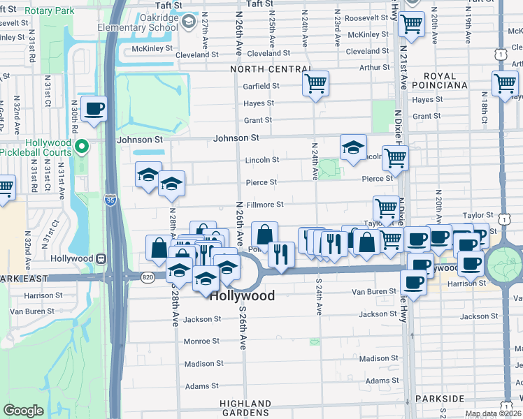 map of restaurants, bars, coffee shops, grocery stores, and more near 2534 Fillmore Street in Hollywood