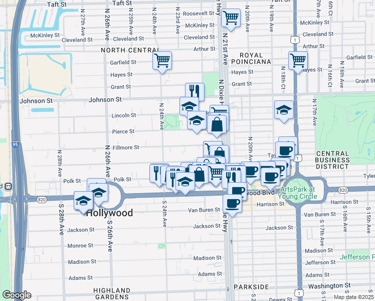 map of restaurants, bars, coffee shops, grocery stores, and more near 2238 Fillmore Street in Hollywood