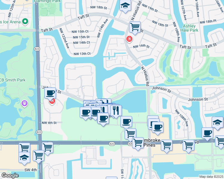 map of restaurants, bars, coffee shops, grocery stores, and more near 1000 Colony Point Circle in Pembroke Pines