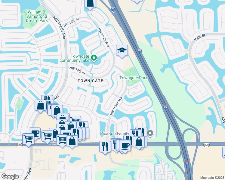 map of restaurants, bars, coffee shops, grocery stores, and more near 700 Northwest 156th Avenue in Pembroke Pines