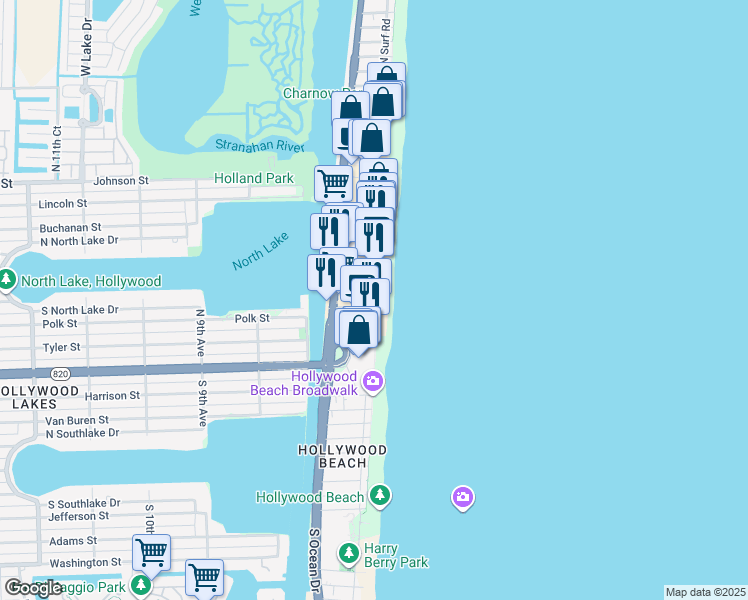 map of restaurants, bars, coffee shops, grocery stores, and more near 298 Arizona Street in Hollywood