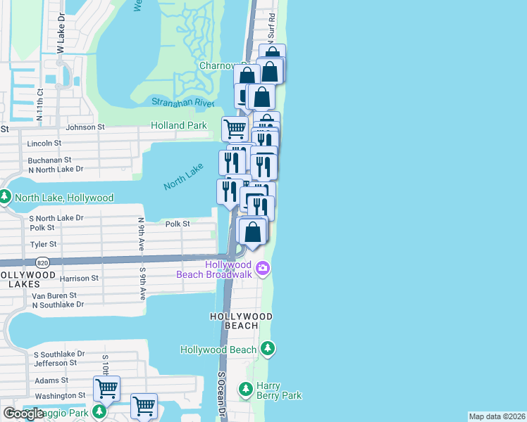 map of restaurants, bars, coffee shops, grocery stores, and more near 298 Arizona Street in Hollywood