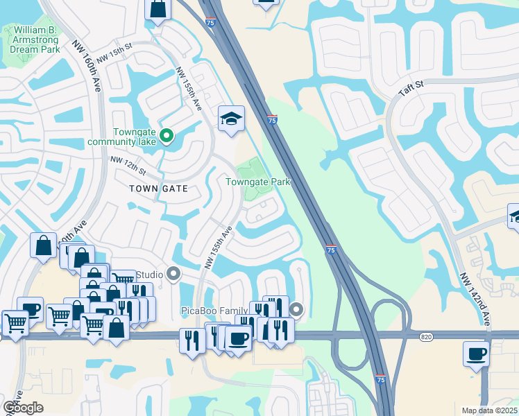 map of restaurants, bars, coffee shops, grocery stores, and more near 15126 Northwest 8th Street in Pembroke Pines