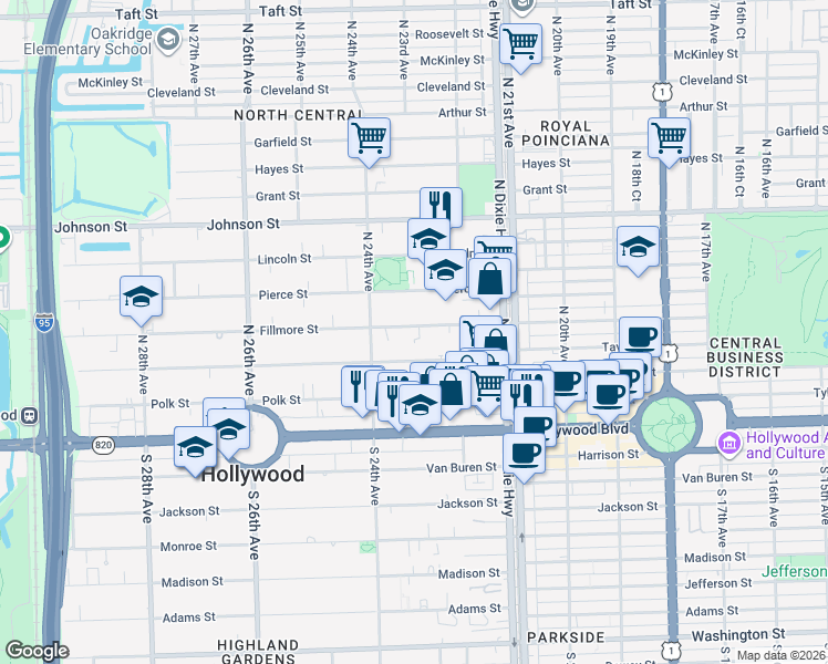 map of restaurants, bars, coffee shops, grocery stores, and more near 2246 Fillmore Street in Hollywood