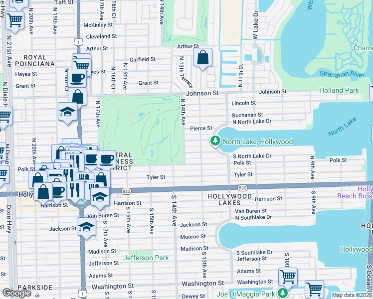 map of restaurants, bars, coffee shops, grocery stores, and more near 409 North 14th Avenue in Hollywood