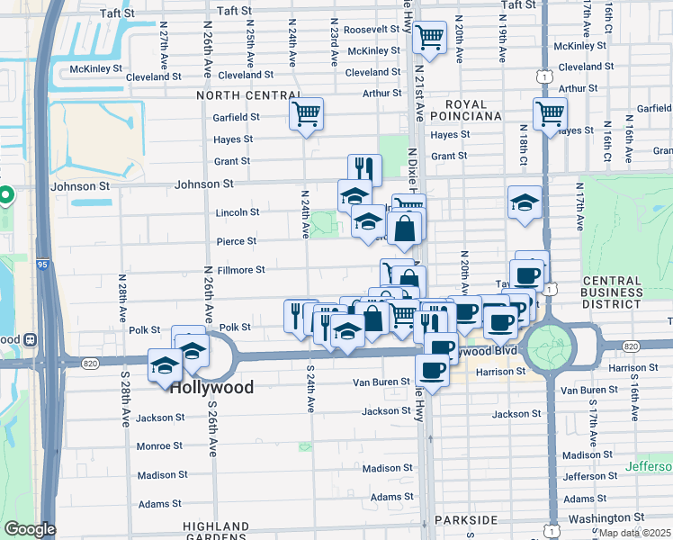 map of restaurants, bars, coffee shops, grocery stores, and more near 2238 Fillmore Street in Hollywood