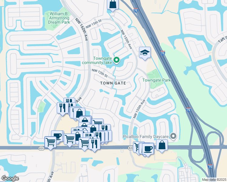 map of restaurants, bars, coffee shops, grocery stores, and more near 15788 Northwest 10th Street in Pembroke Pines