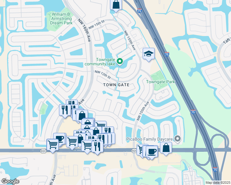 map of restaurants, bars, coffee shops, grocery stores, and more near 15788 Northwest 10th Street in Pembroke Pines