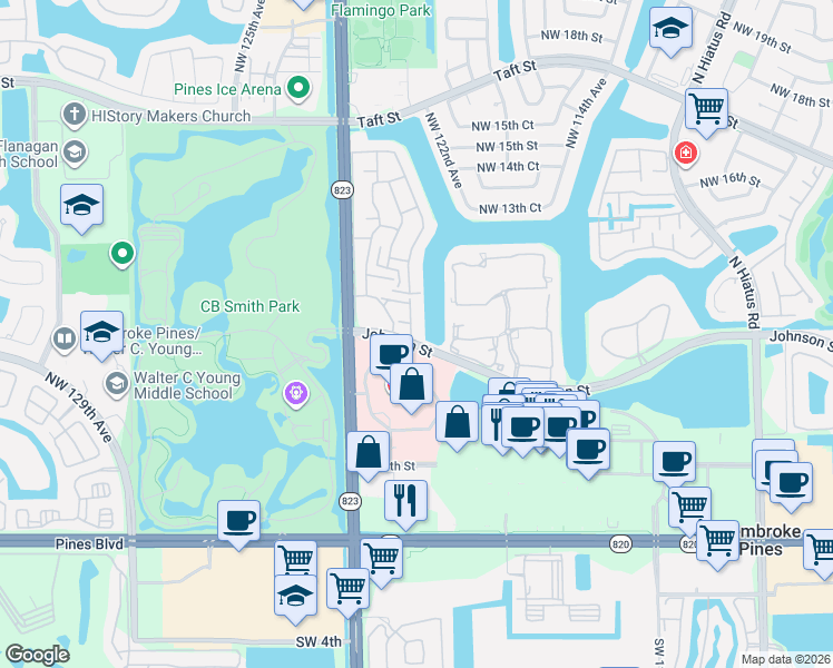 map of restaurants, bars, coffee shops, grocery stores, and more near None in Pembroke Pines