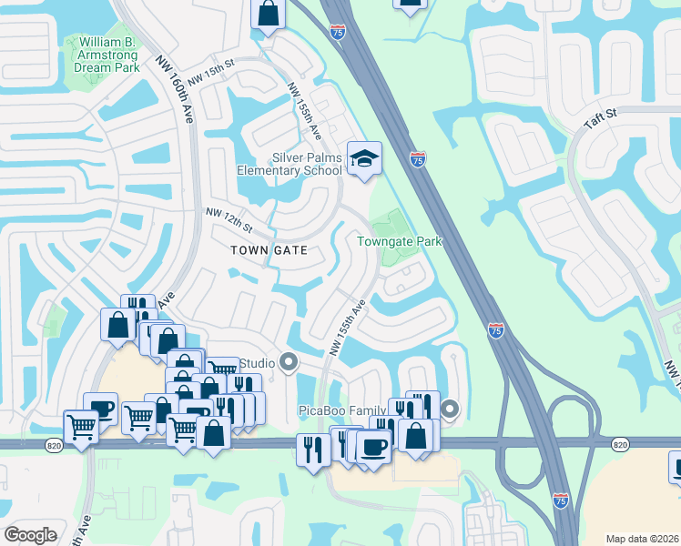 map of restaurants, bars, coffee shops, grocery stores, and more near 700 Northwest 156th Avenue in Pembroke Pines