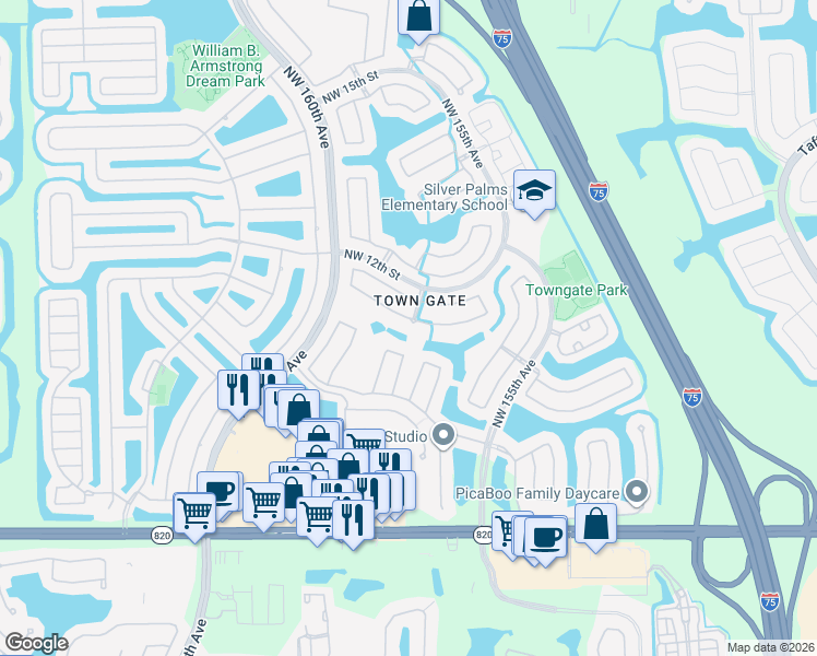 map of restaurants, bars, coffee shops, grocery stores, and more near 15788 Northwest 10th Street in Pembroke Pines