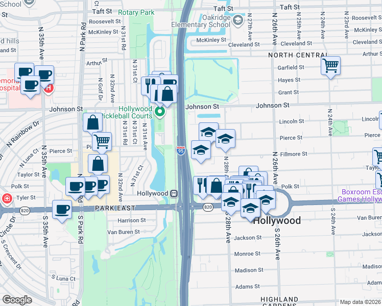 map of restaurants, bars, coffee shops, grocery stores, and more near 2846 Fillmore Street in Hollywood