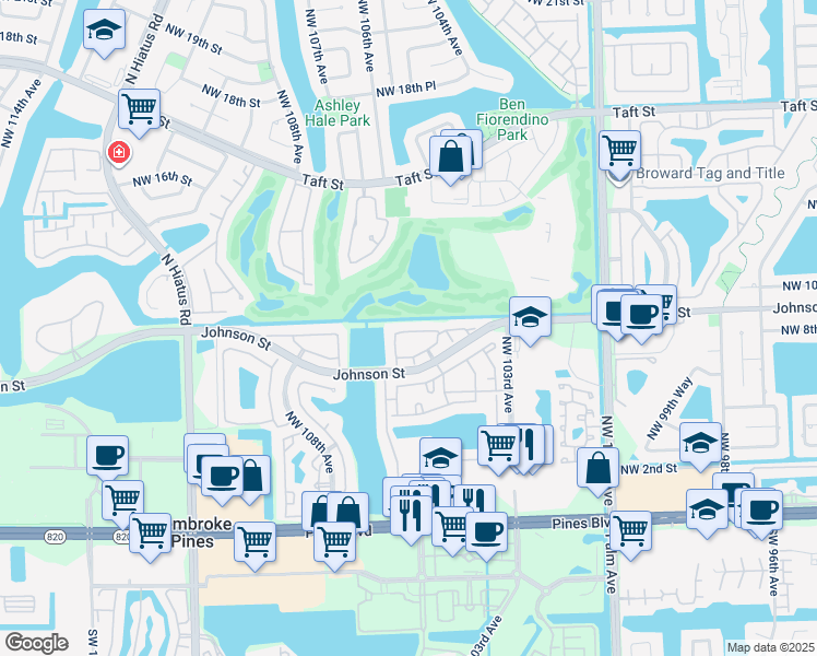 map of restaurants, bars, coffee shops, grocery stores, and more near 10549 Northwest 10th Street in Pembroke Pines