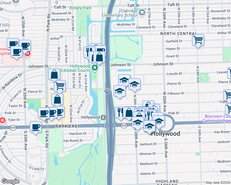 map of restaurants, bars, coffee shops, grocery stores, and more near 2846 Fillmore Street in Hollywood