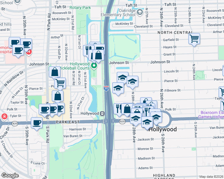 map of restaurants, bars, coffee shops, grocery stores, and more near 2846 Fillmore Street in Hollywood