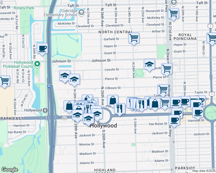 map of restaurants, bars, coffee shops, grocery stores, and more near 2534 Fillmore Street in Hollywood