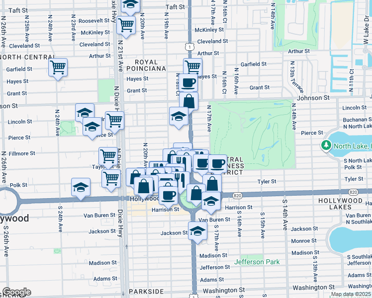 map of restaurants, bars, coffee shops, grocery stores, and more near in Hollywood