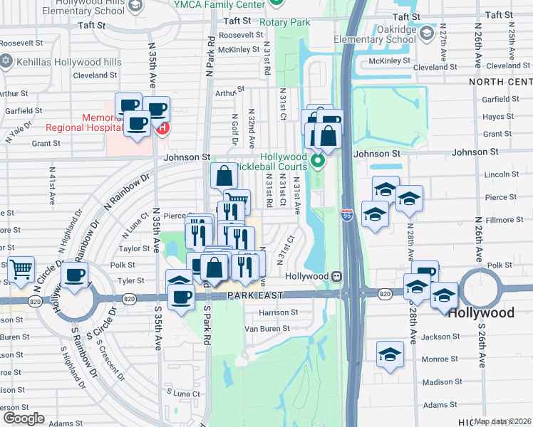 map of restaurants, bars, coffee shops, grocery stores, and more near 3134 Fillmore Street in Hollywood