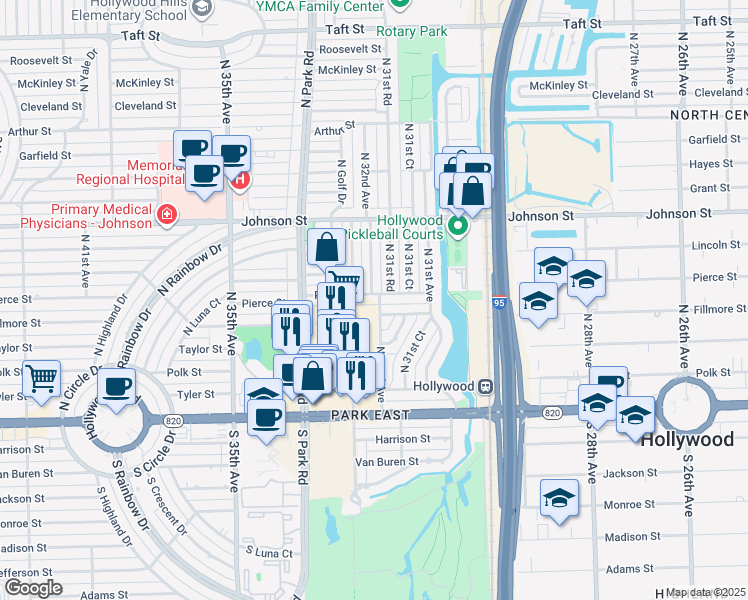 map of restaurants, bars, coffee shops, grocery stores, and more near 3134 Fillmore Street in Hollywood