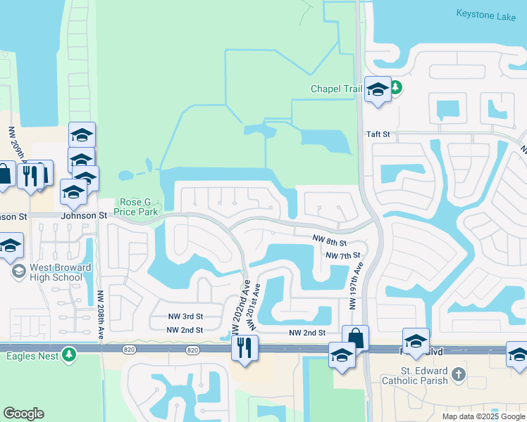 map of restaurants, bars, coffee shops, grocery stores, and more near 939 Northwest 201st Lane in Pembroke Pines