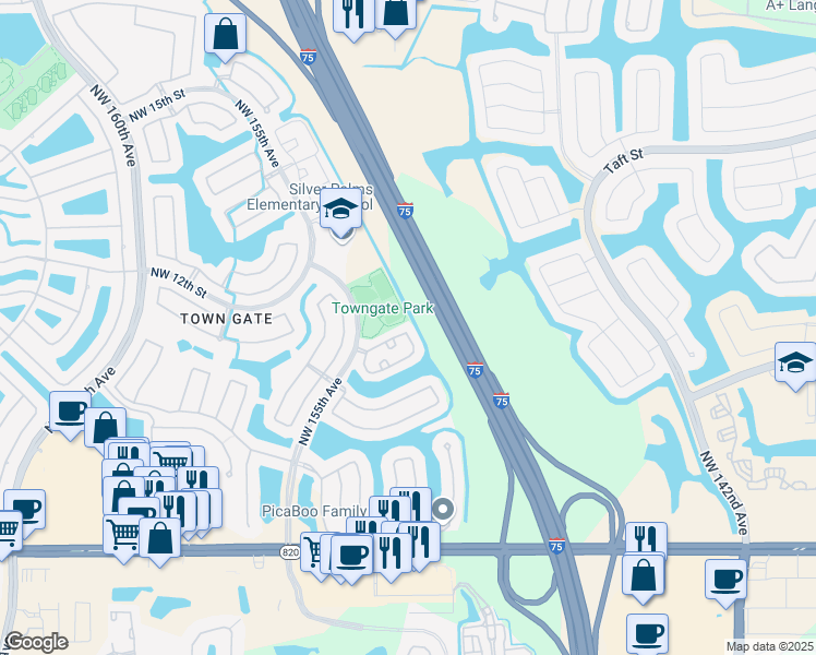 map of restaurants, bars, coffee shops, grocery stores, and more near 797 Northwest 8th Street in Pembroke Pines
