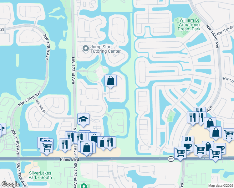 map of restaurants, bars, coffee shops, grocery stores, and more near 16769 Northwest 12th Court in Pembroke Pines