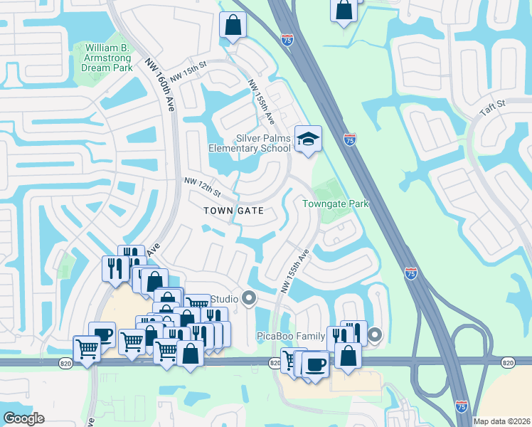 map of restaurants, bars, coffee shops, grocery stores, and more near 15739 Northwest 11th Street in Pembroke Pines