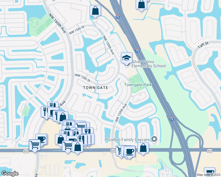map of restaurants, bars, coffee shops, grocery stores, and more near 15720 Northwest 11th Street in Pembroke Pines