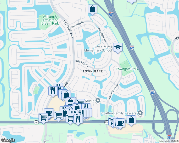 map of restaurants, bars, coffee shops, grocery stores, and more near 15811 Northwest 11th Street in Pembroke Pines