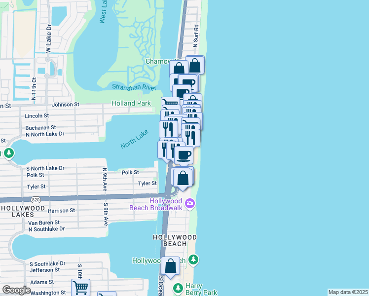 map of restaurants, bars, coffee shops, grocery stores, and more near 330 Fillmore Street in Hollywood