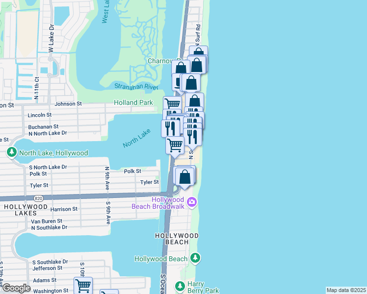 map of restaurants, bars, coffee shops, grocery stores, and more near 330 Fillmore Street in Hollywood