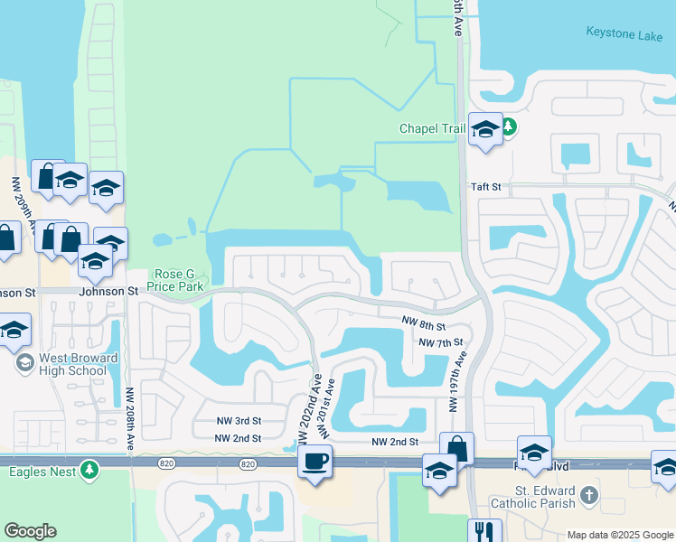 map of restaurants, bars, coffee shops, grocery stores, and more near 939 Northwest 201st Lane in Pembroke Pines