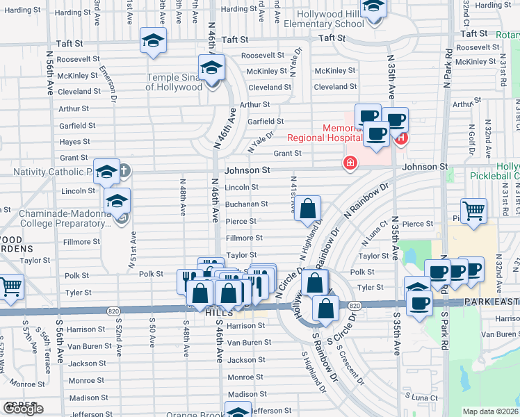 map of restaurants, bars, coffee shops, grocery stores, and more near 4310 Buchanan Street in Hollywood