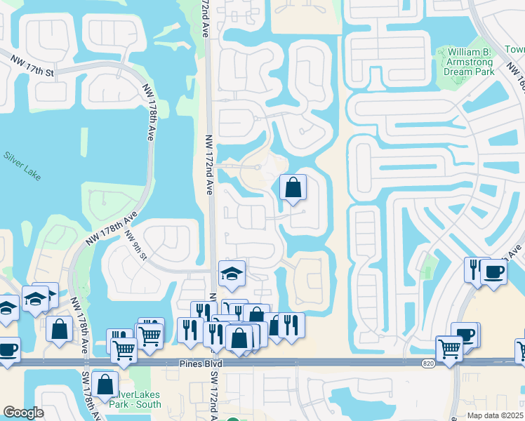 map of restaurants, bars, coffee shops, grocery stores, and more near 17022 Northwest 12th Street in Pembroke Pines