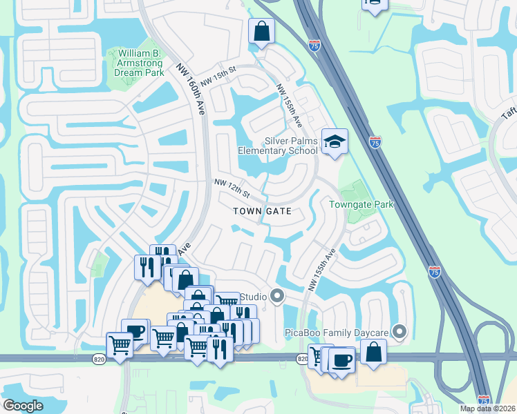 map of restaurants, bars, coffee shops, grocery stores, and more near 15811 Northwest 11th Street in Pembroke Pines