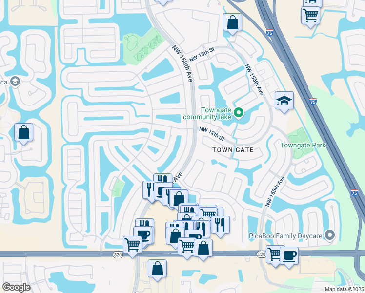map of restaurants, bars, coffee shops, grocery stores, and more near 1110 Northwest 161st Avenue in Pembroke Pines