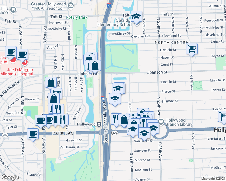 map of restaurants, bars, coffee shops, grocery stores, and more near 2905 Pierce Street in Hollywood