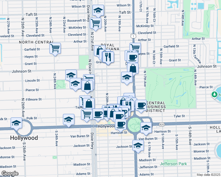 map of restaurants, bars, coffee shops, grocery stores, and more near 1946 Pierce Street in Hollywood
