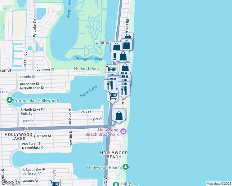 map of restaurants, bars, coffee shops, grocery stores, and more near 330 Fillmore Street in Hollywood