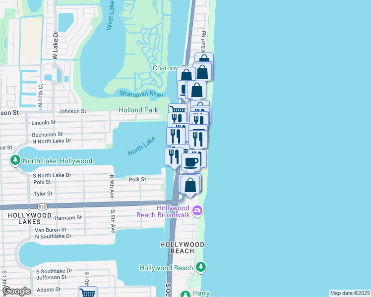 map of restaurants, bars, coffee shops, grocery stores, and more near 330 Fillmore Street in Hollywood