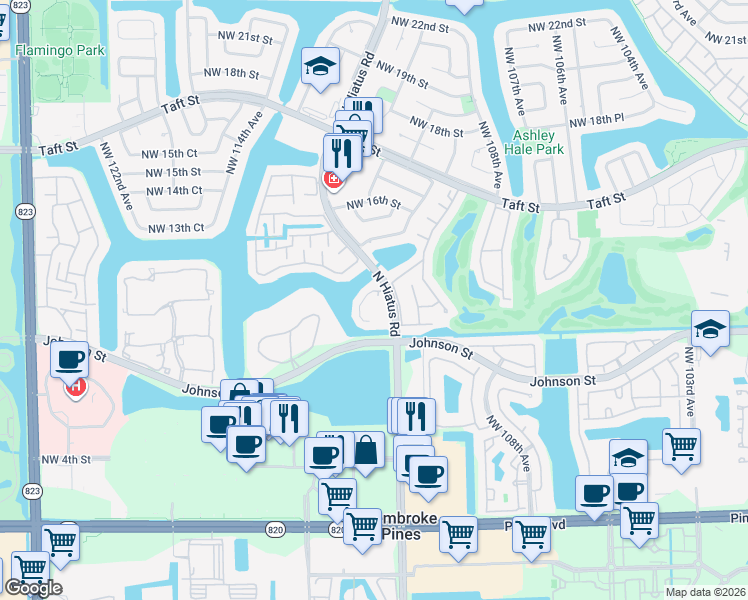 map of restaurants, bars, coffee shops, grocery stores, and more near 167 East Pierpoint in Pembroke Pines