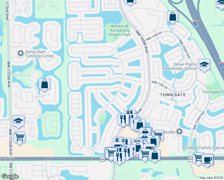 map of restaurants, bars, coffee shops, grocery stores, and more near 16325 Northwest 9th Drive in Pembroke Pines