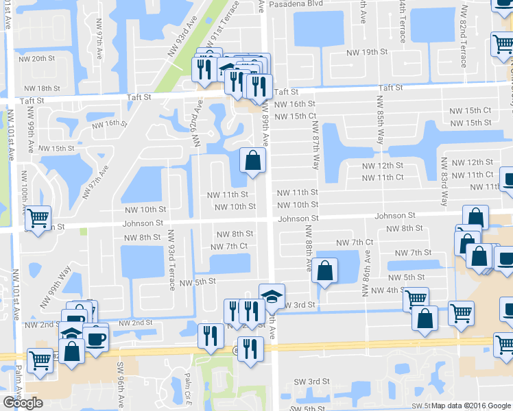 map of restaurants, bars, coffee shops, grocery stores, and more near 8901 Johnson Street in Pembroke Pines