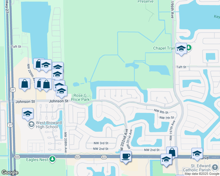 map of restaurants, bars, coffee shops, grocery stores, and more near 20211 Northwest 10th Street in Pembroke Pines