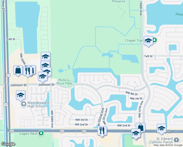 map of restaurants, bars, coffee shops, grocery stores, and more near 20211 Northwest 10th Street in Pembroke Pines
