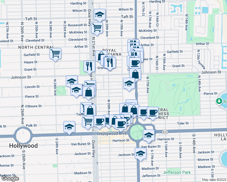 map of restaurants, bars, coffee shops, grocery stores, and more near 1943 Buchanan Street in Hollywood
