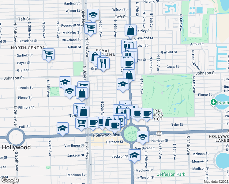 map of restaurants, bars, coffee shops, grocery stores, and more near 856 North 19th Avenue in Hollywood